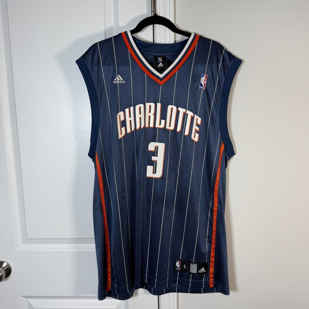 Adidas Charlotte Bobcats Gerald Wallace 3 NBA Jersey Blue Pinstripe Mens Large